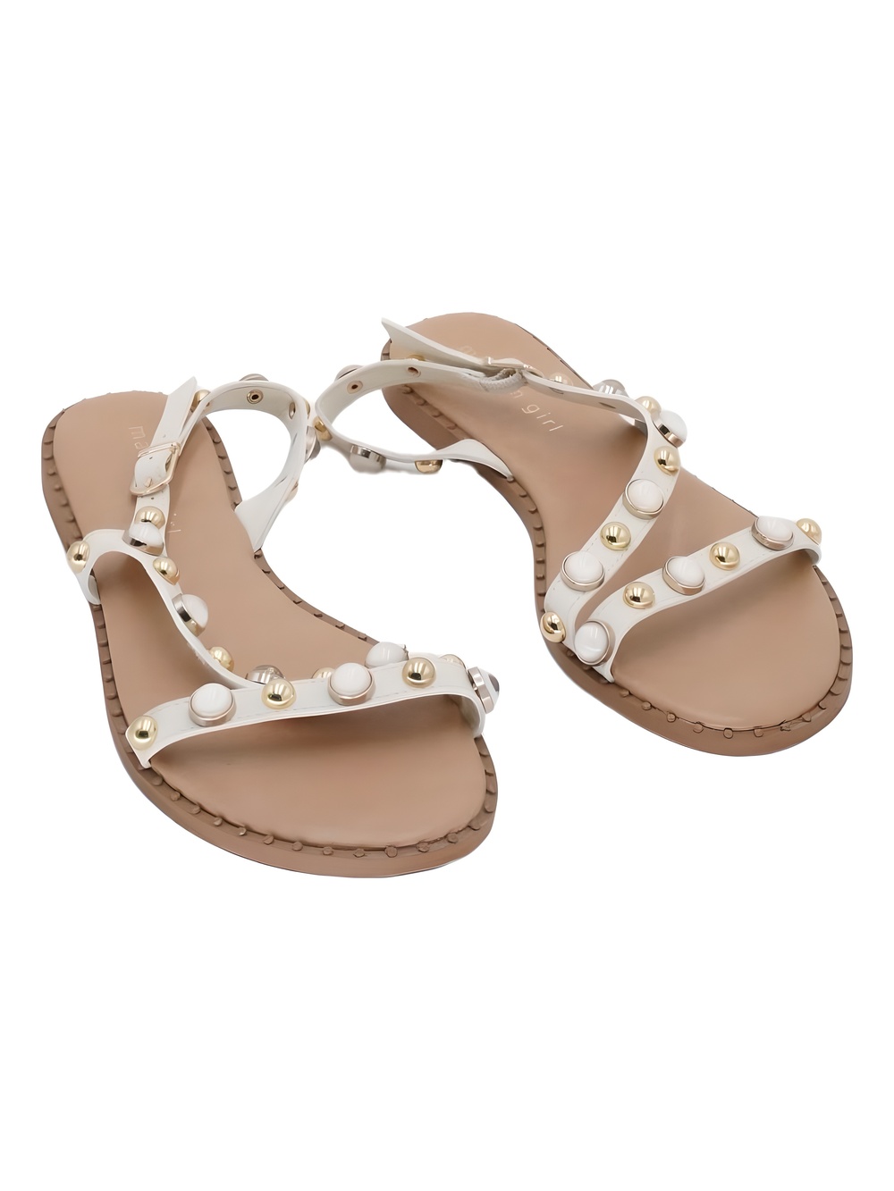 Madden Girl Witty Embellished Strappy Faux Pearl Studded Clear Sandals Size 8M